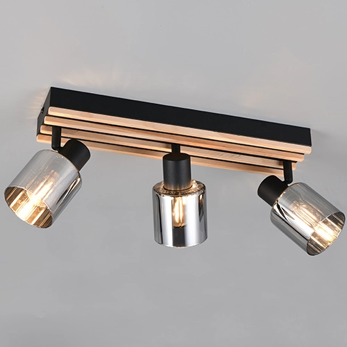 Deckenlampe 3-Leuchten Travia Schwarz mit Holz