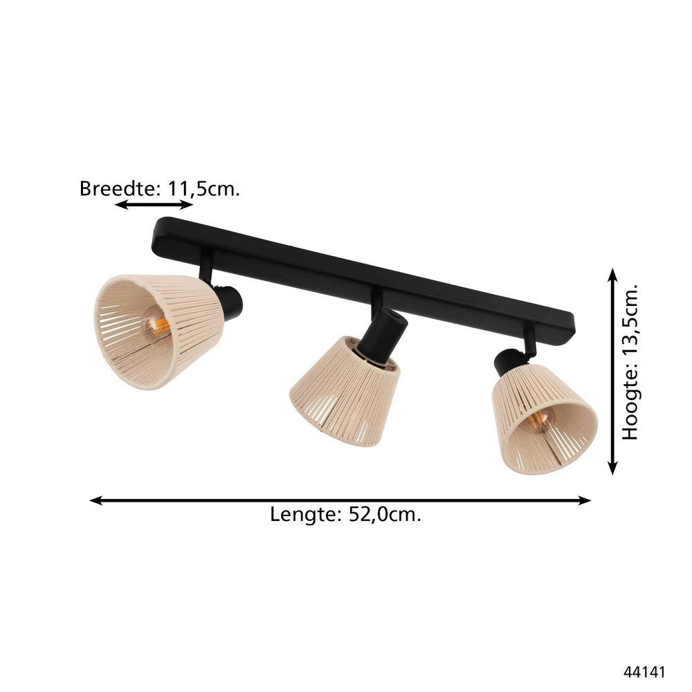 Deckenlampe Seagard schwarz mit Rattan 3-flammig Eglo 9008606359844