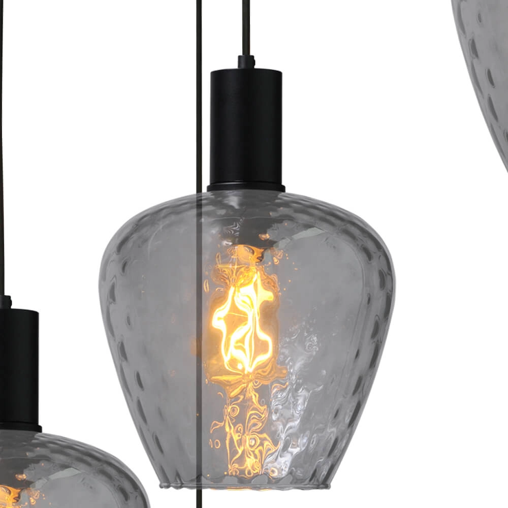 5-flammige Loft-Hängelampe - Schwarz - Porto mit Diamond-Rauchgläsern Masterlight 8718121271040