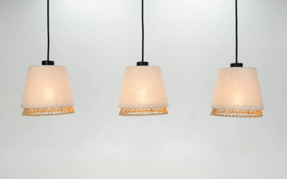 Hängelampe mit 3 Leuchten Tabley Leinen mit Rattan Eglo 9002759439767
