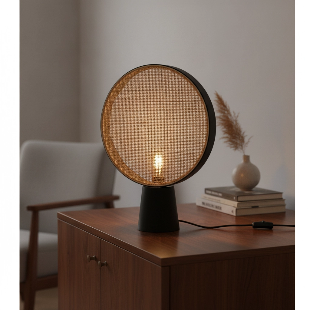 Tischlampe Tiera Ø 35cm Rattan mit schwarz
