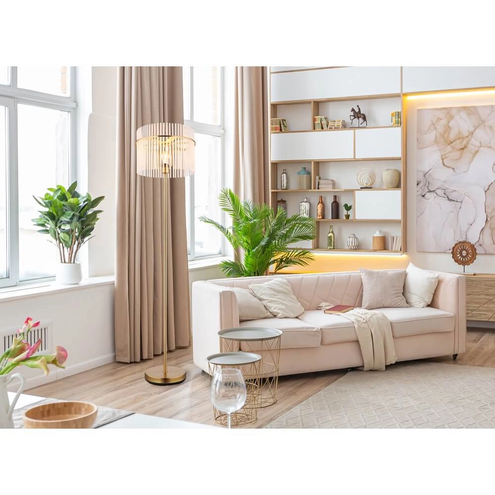Goldene Stehleuchte Gorley mit Glas Ø 38cm Globo 9007371446810