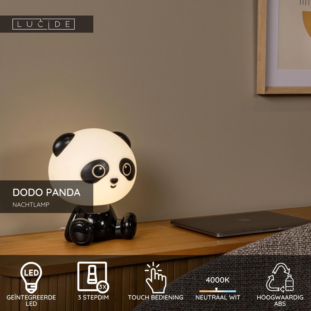 Nachtlicht Dodo Panda Kinderzimmer schwarz Lucide 5411212712776