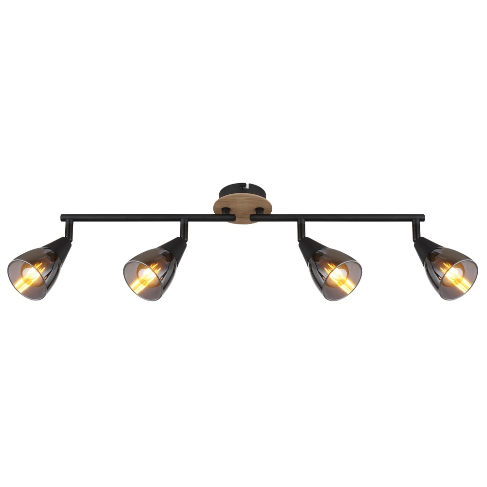 4-Licht Deckenlampe Mubby Schwarz mit Holzoptik Globo 9007371451869