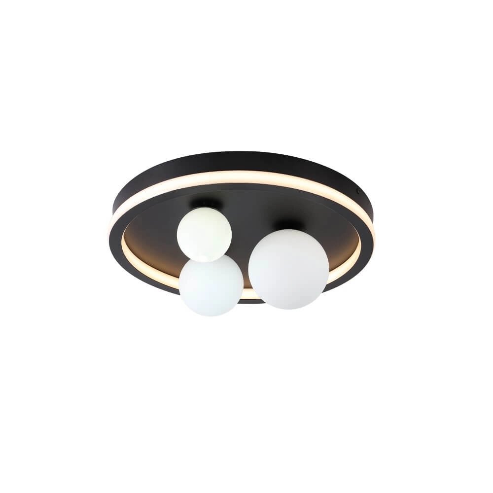 Deckenlampe Trident schwarz mit weißen Kugeln Searchlight 5053423274362