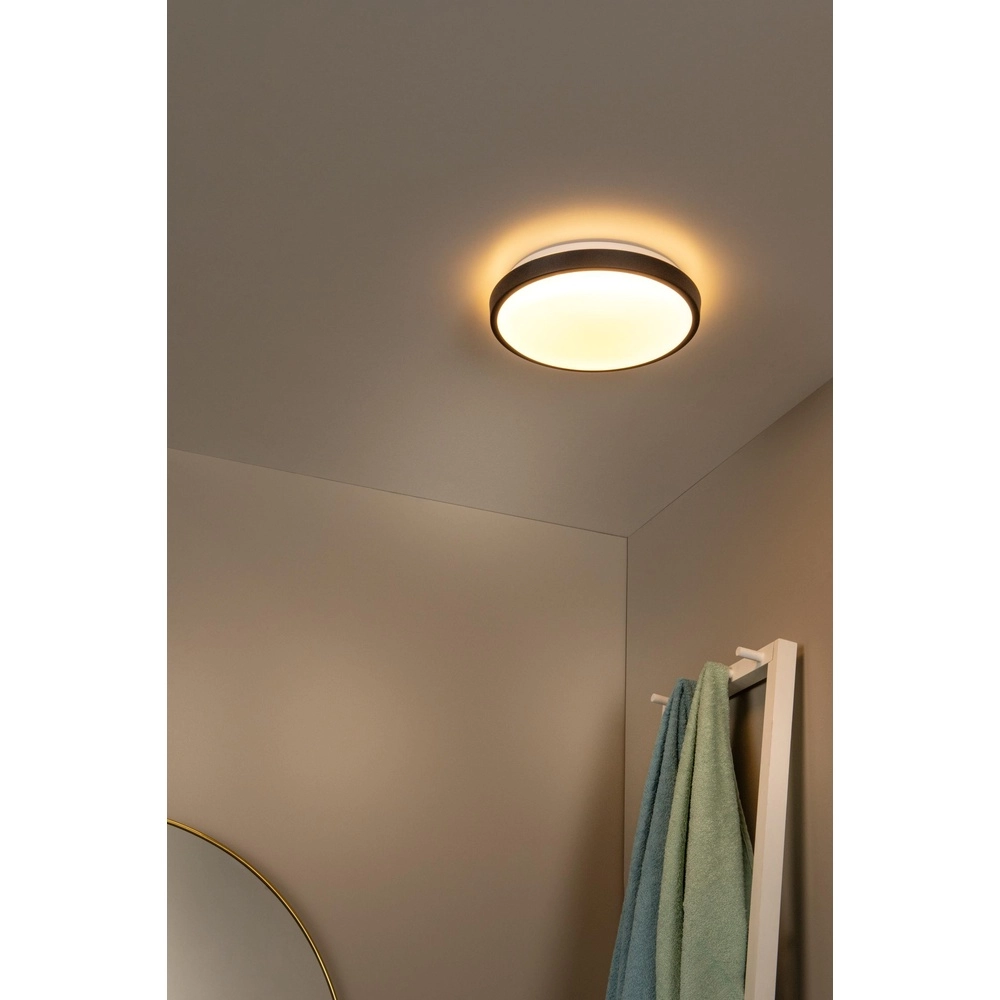 Schwarze Deckenlampe Dasher Ø 29,3 cm IP44 für Badezimmer Lucide 5411212792075