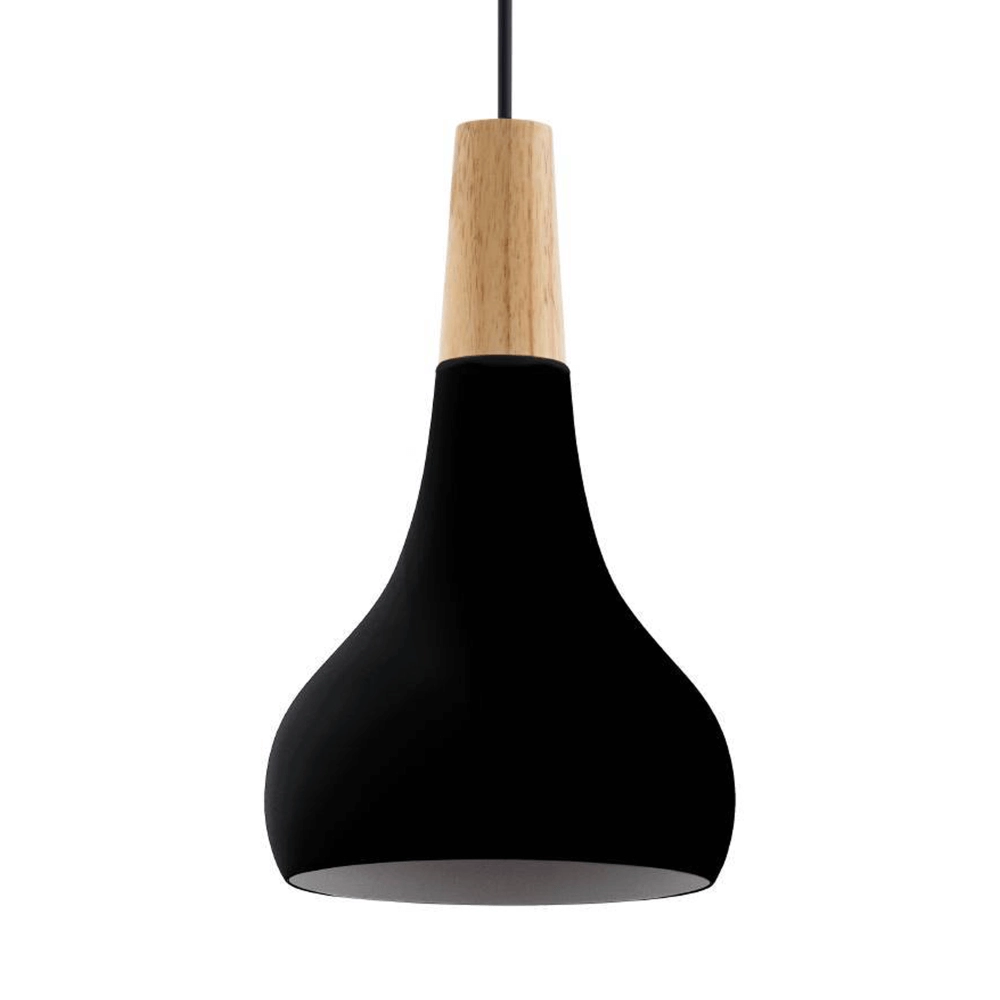Schwarze Hängelampe Sabinar Ø 18cm mit Holz