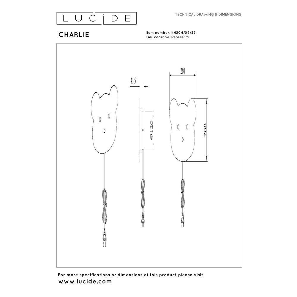 Kinderzimmer-Wandlampe Charlie Blau Lucide 5411212441775