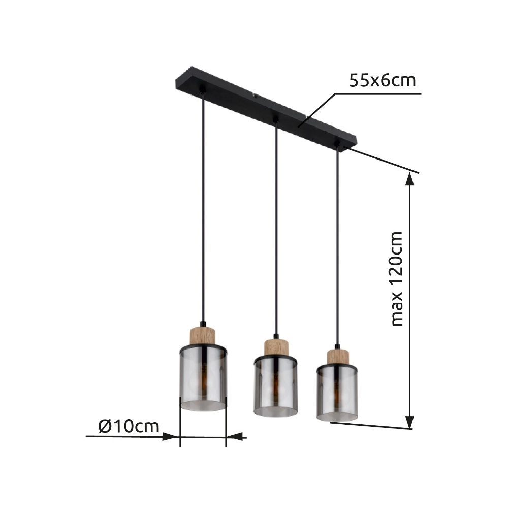 3-Licht Pendellampe Reid Straight Black Globo 9007371444731