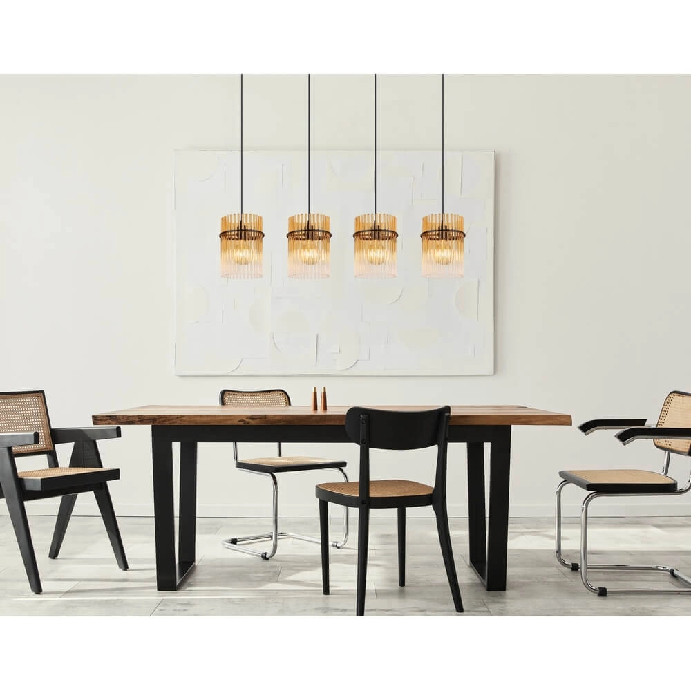 Schwarze Pendelleuchte Gorley mit Braunglas 4-flammig Globo 9007371474998