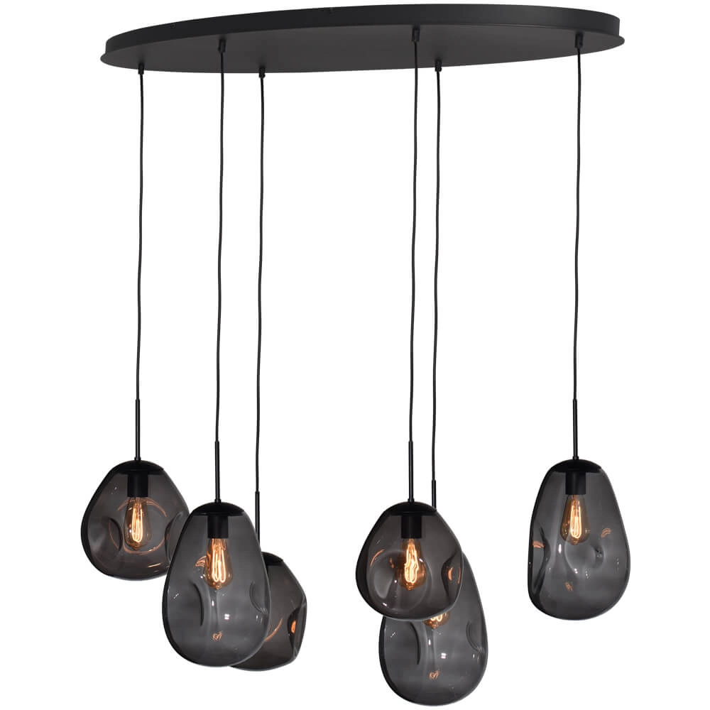Hängelampe Lava Oval 6x Rauchglas