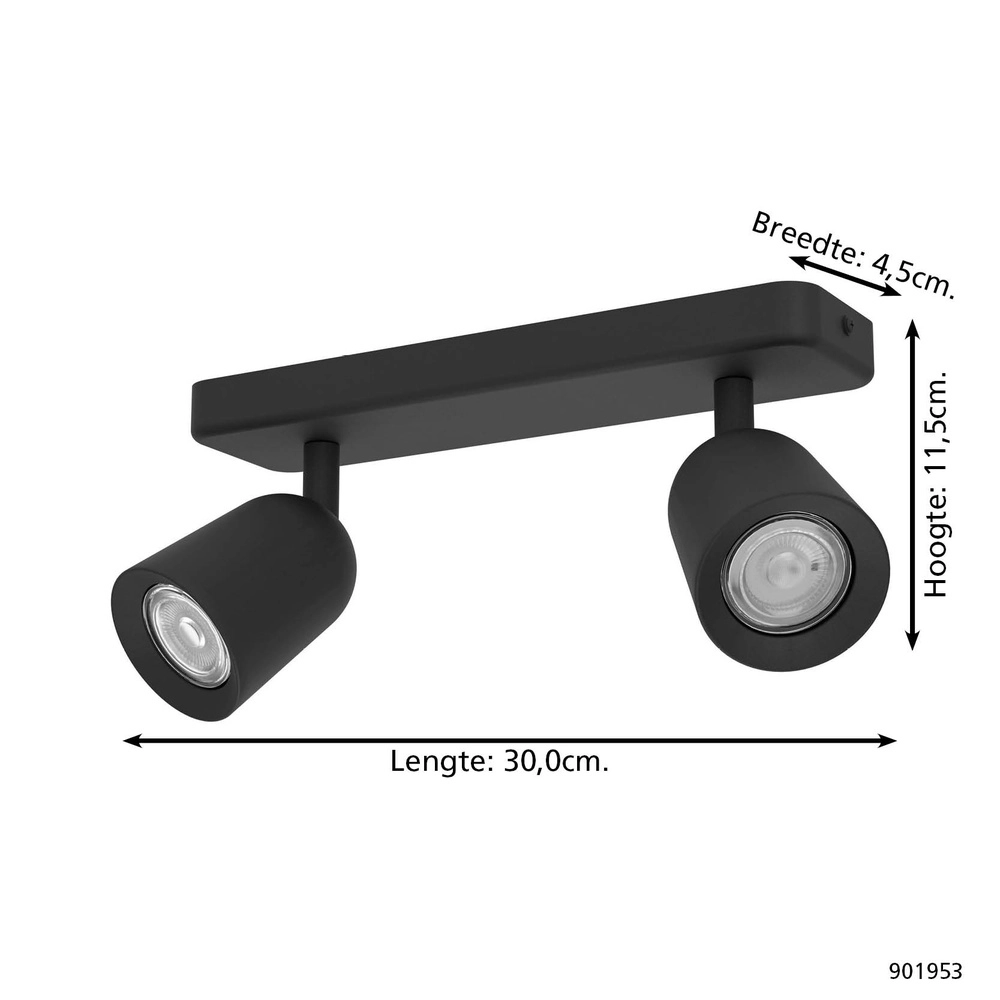 Aufputz-Spot Camaldoli 2-flammig schwarz Eglo 9008606360444