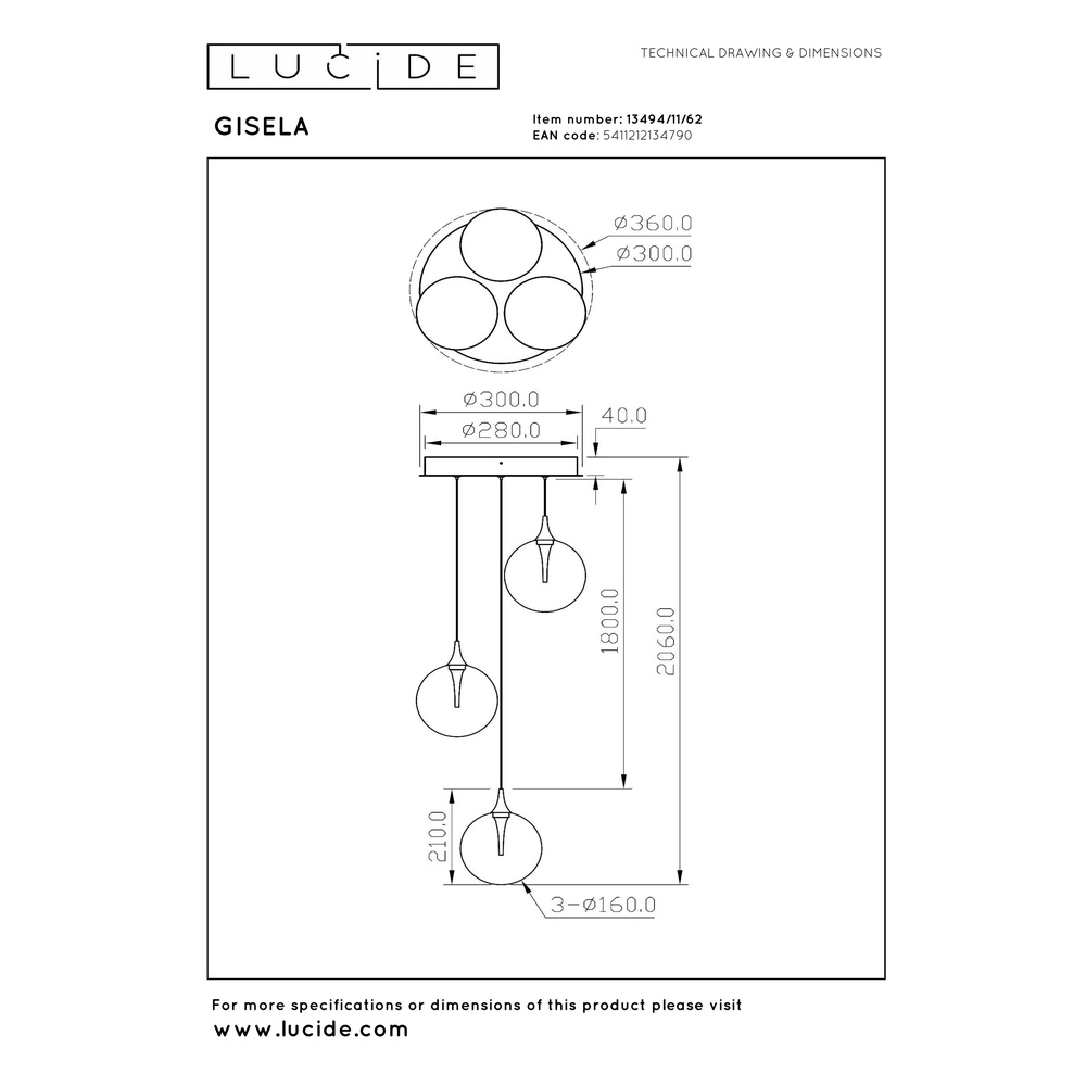 Design-LED-Pendelleuchten Gisela Fading – 3x Ø 16 cm Premium by Lucide 5411212134790