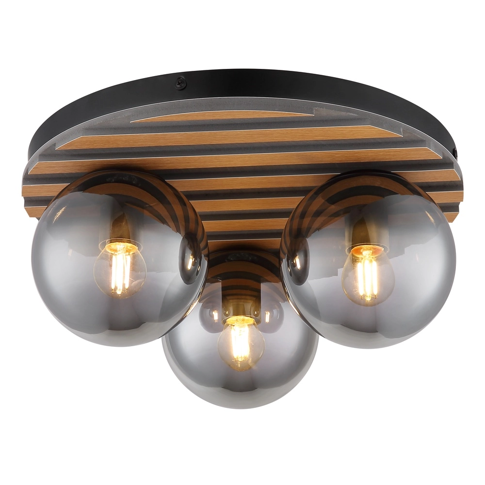Deckenlampe Parsons 3-Licht Schwarz mit Holz