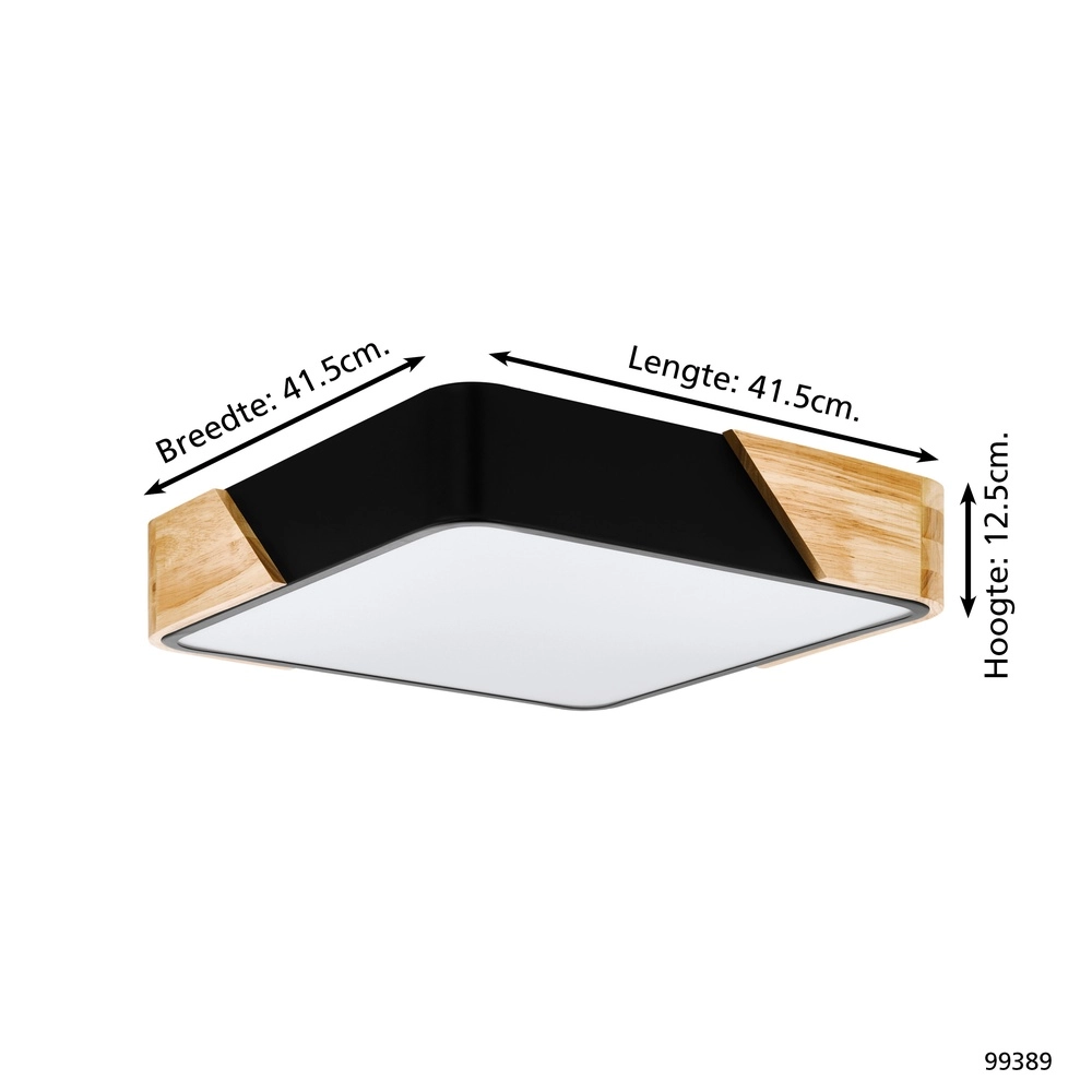 Moderne Deckenbeleuchtung Grimaldino Schwarz mit Holzquadrat Eglo 9002759993894