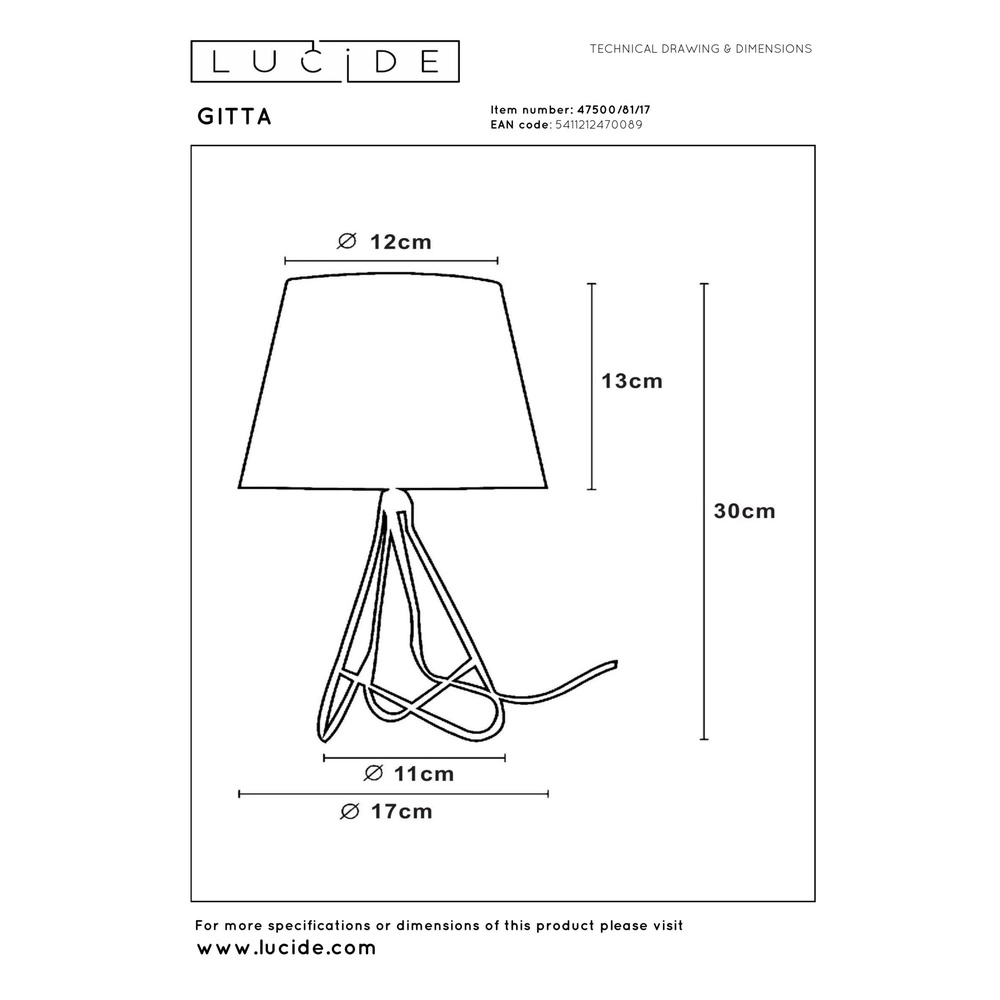 Tischlampe Gitta Kupfer mit weißer Kappe Lucide 5411212470089
