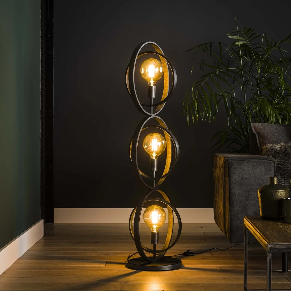3-Licht Holzkohle-Stehlampe Turn E27 - Ø 40cm Lyora 8716803513082