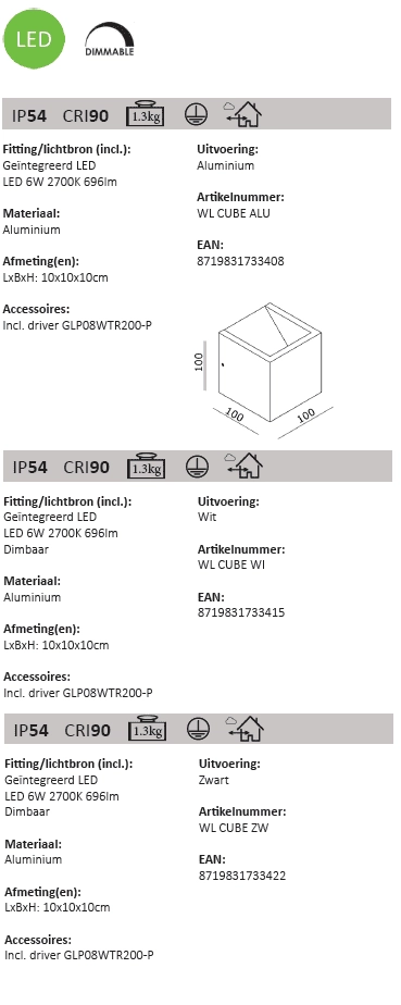LED wall spot Cube up & down Artdelight 8719831733422