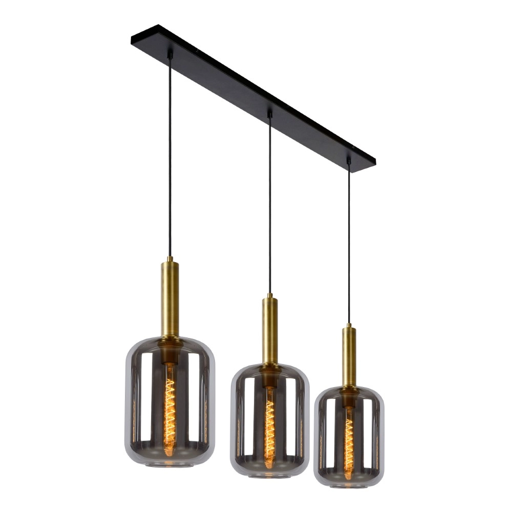 3-Lichs Pendellampe Joanet Glattes Gold mit Rauchglas Lucide 5411212451989