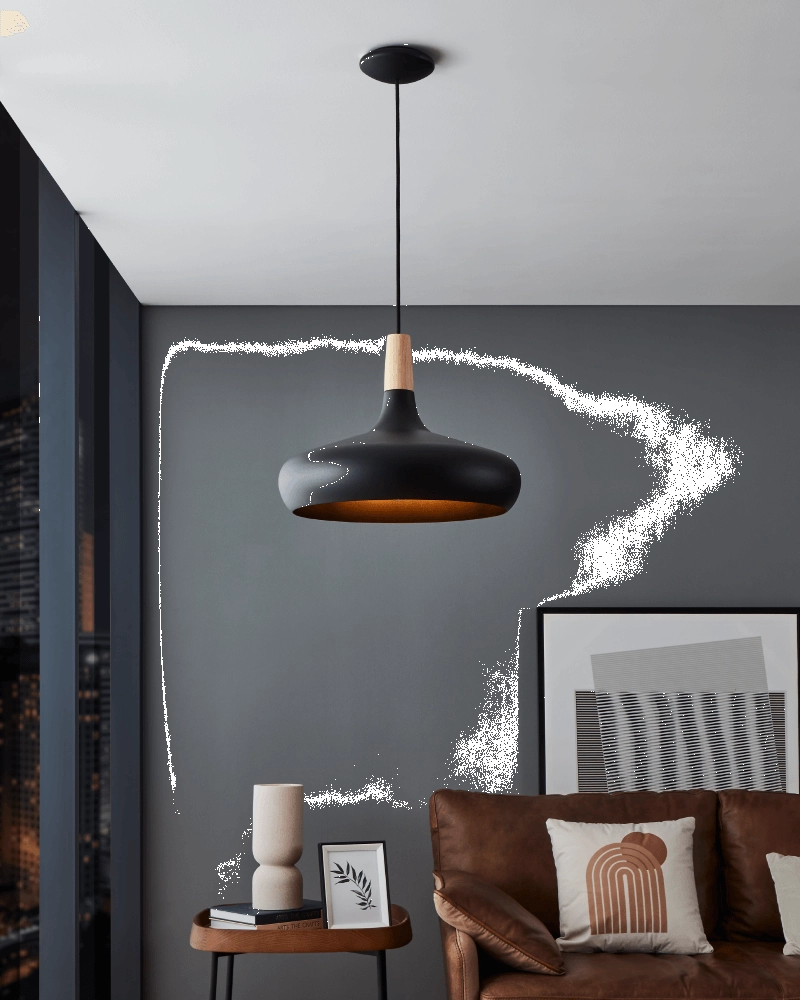 Schwarze Hängelampe Sabinar Ø 40cm mit Holz Eglo 9008606235797
