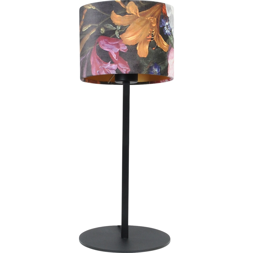 Schwarze Tischlampe Venus mit Blumenlampenschirm
