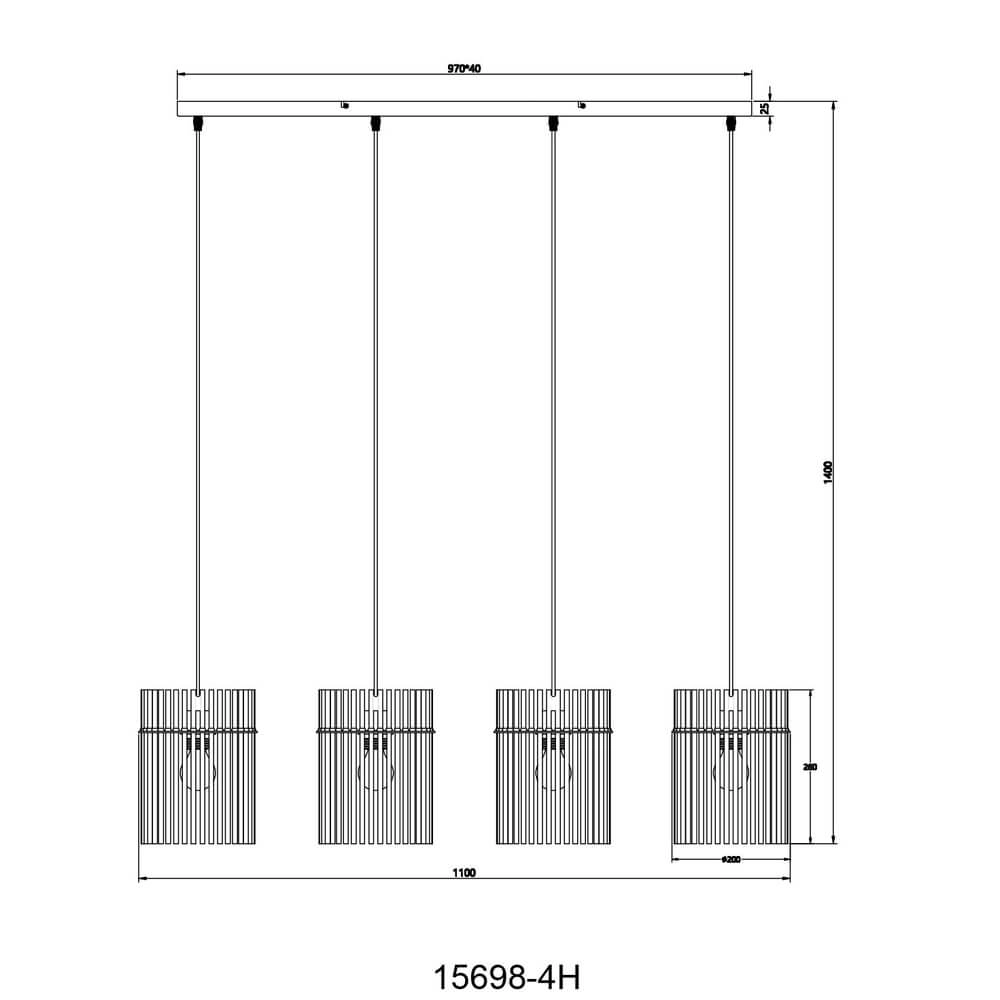 Schwarze Pendelleuchte Gorley mit Rauchglas 4-flammig Globo 9007371448180