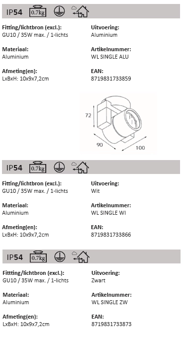 Edelstahlscheinwerfer Single Artdelight 8719831733859