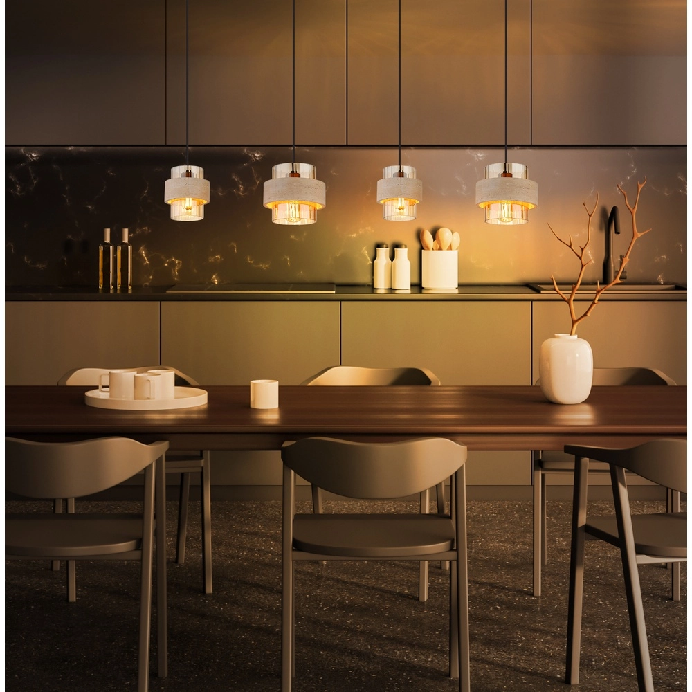 4-Licht Pendellampe Daren Schwarz mit Marmor Globo 9007371592654