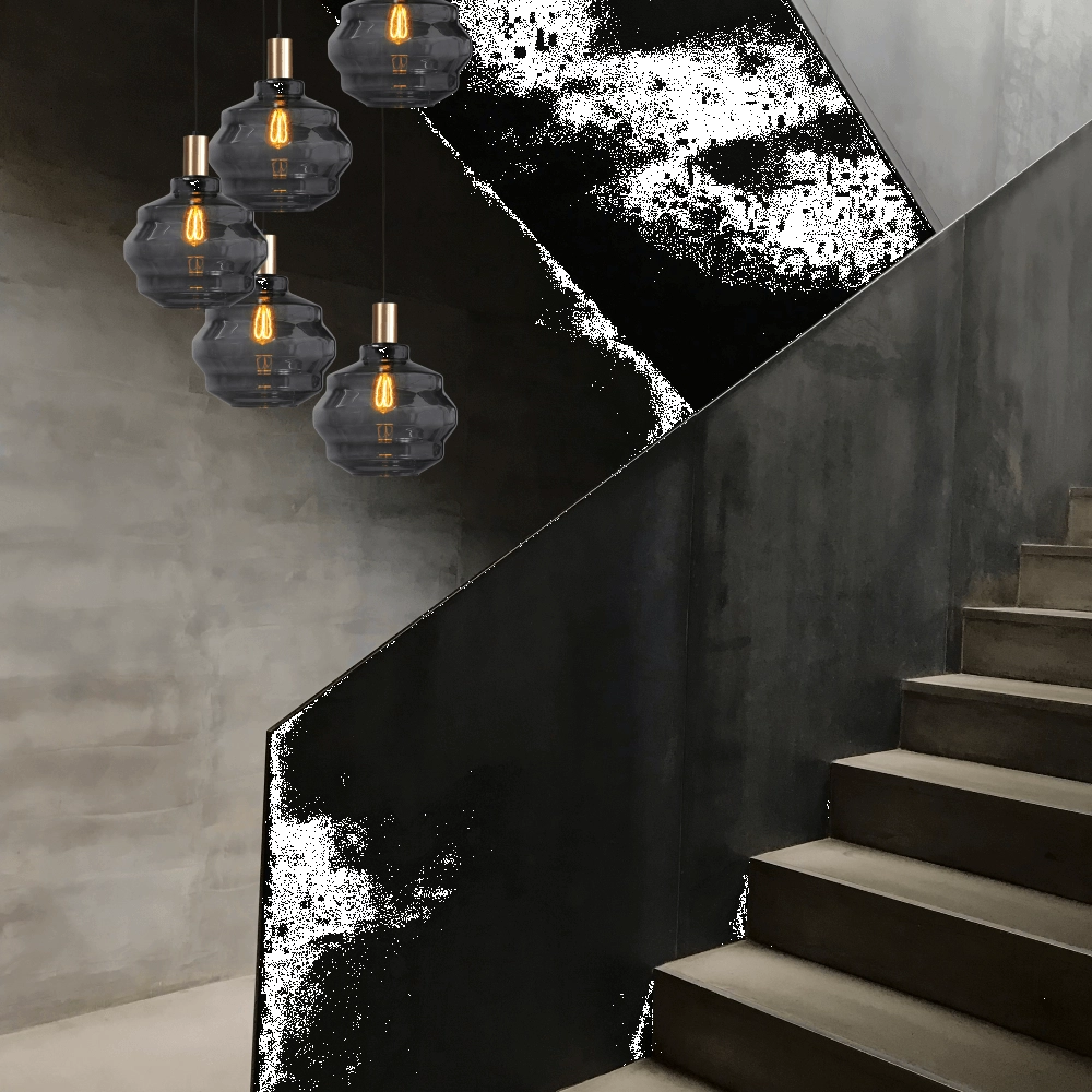 5-flammige Loft-Hängelampe - Gold - Porto mit Kugelrauchgläsern - Ø 30cm Masterlight 8718121271026
