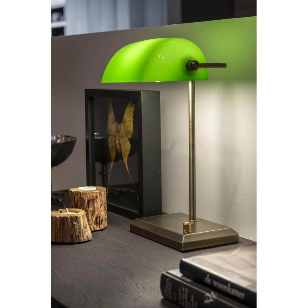 Klassische Bankerlampe Oxford Bronze mit Grün Artdelight 8720701100145