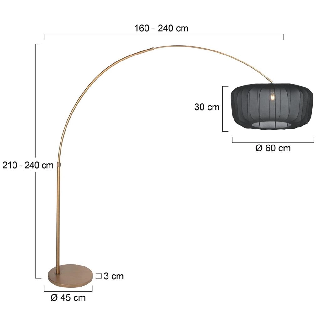Bronzene Bogenlampe Vela Lino mit schwarzem Farbton Ø60 cm Steinhauer 8712746185690