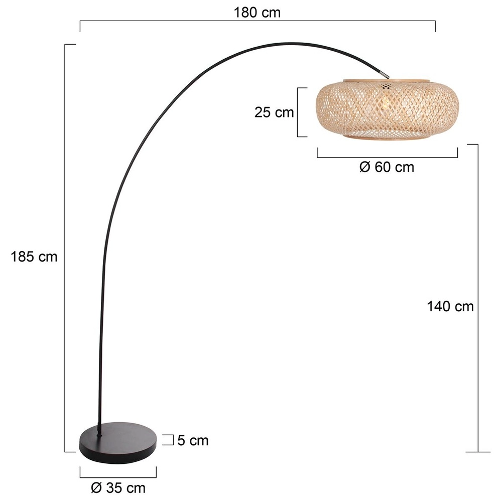 Bogenlampe solva schwarz mit Rattanschirm Ø 60cm Steinhauer 8712746182590