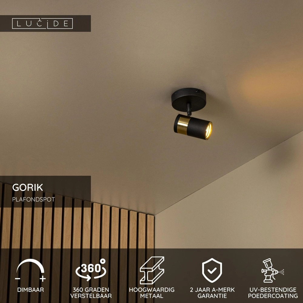 Deckenlampe Gorik Einzelschwarz mit Gold Lucide 5411212530974