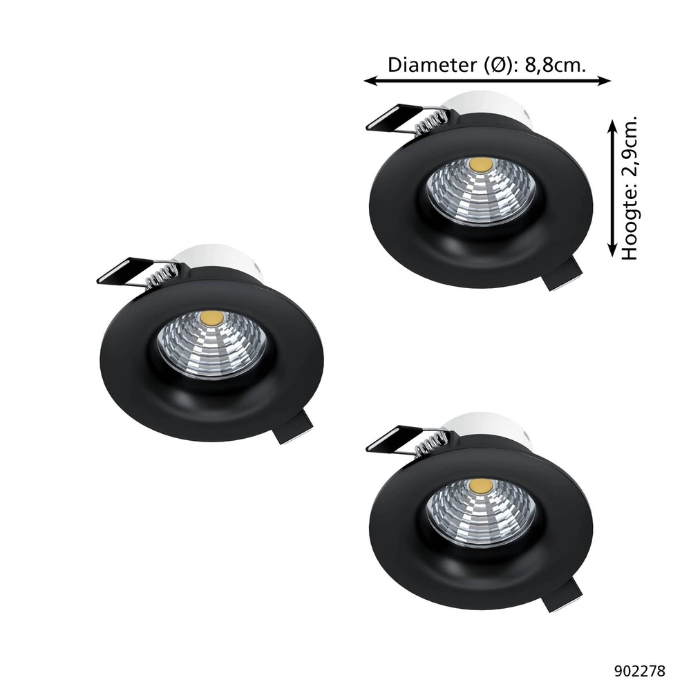Set mit 3 Einbaustrahlern Saliceto schwarz Ø 8,8cm - 4,8W Eglo 9008606358793