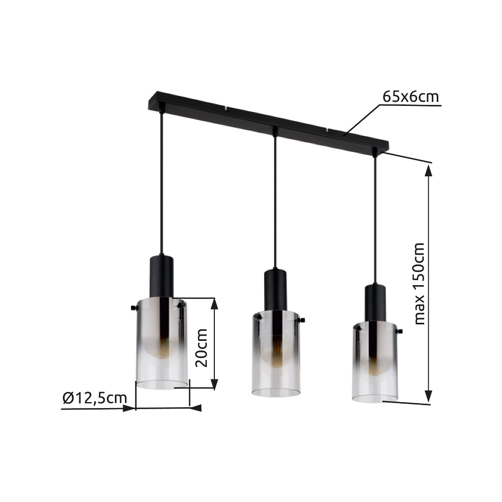 3-Licht Pendellampe Florentina Schwarzes Design Globo 9007371452149
