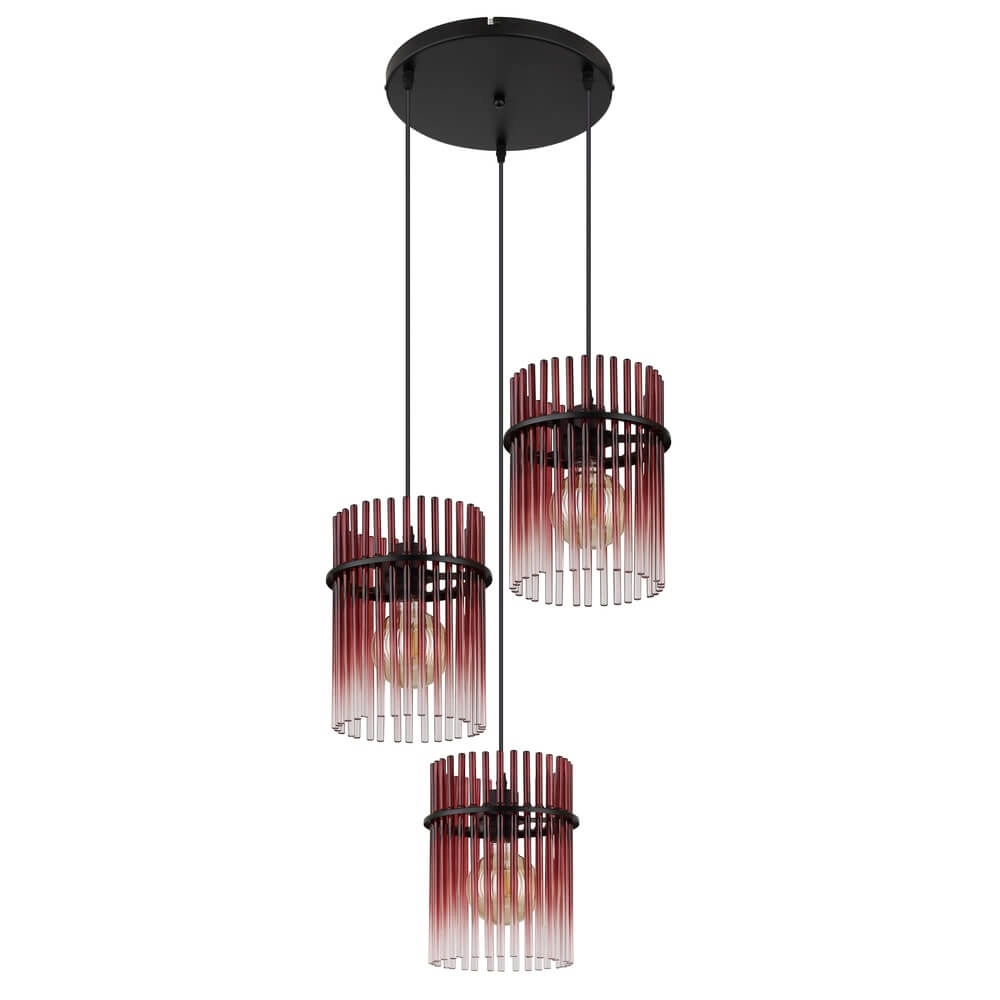 Schwarze Pendelleuchte Gorley mit rotem Glas Ø 47cm Globo 9007371468966