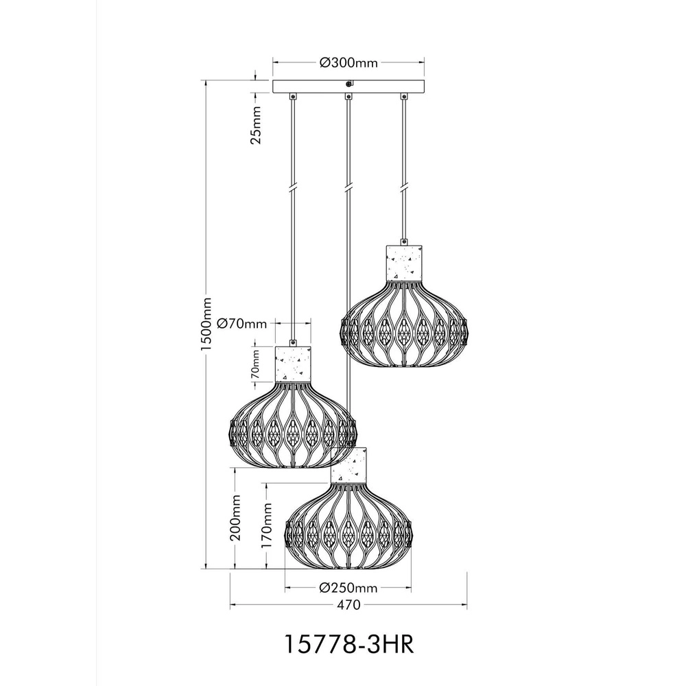 3-Licht Pendellampe Dorthy Country Black Globo 9007371569069