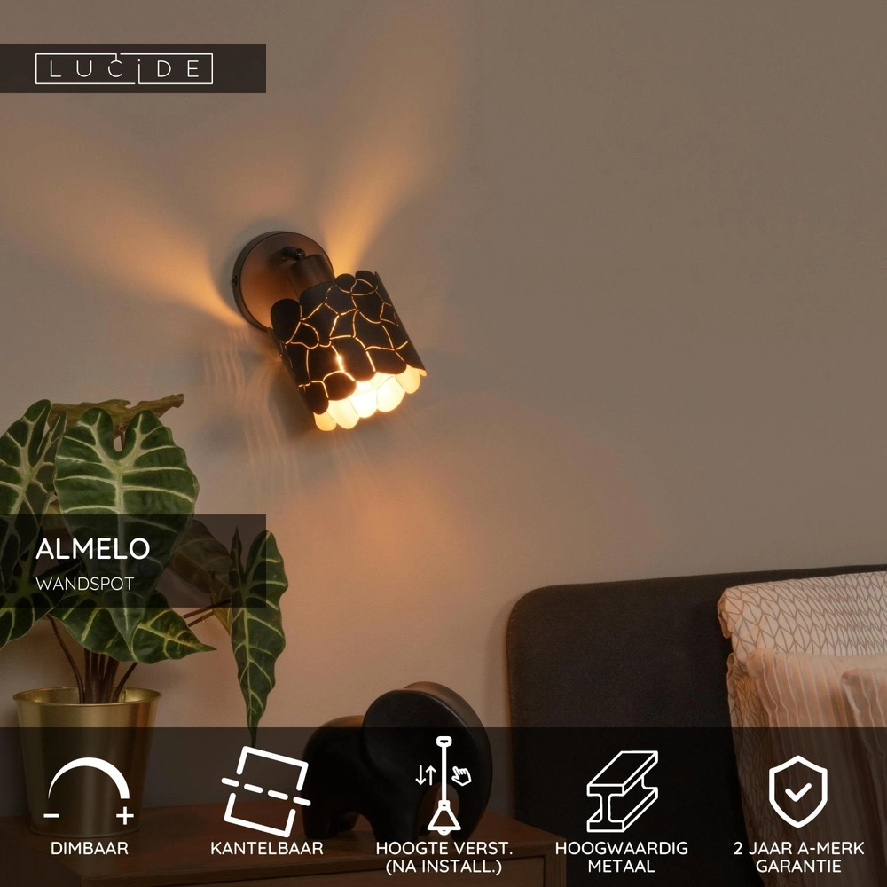 Wandlampe Almelo Schwarz mit Gold innen Lucide 5411212211866