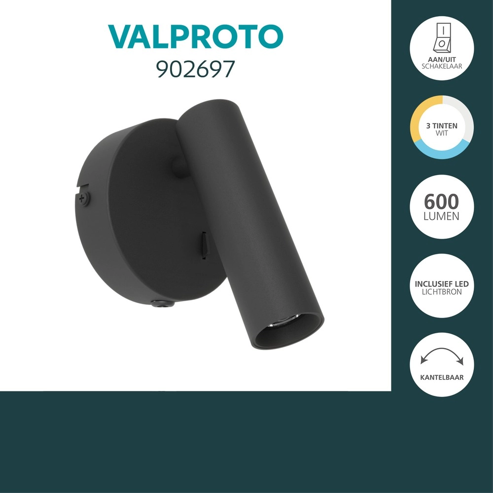 Oberflächenmontierter Spot Valproto Schwarz Eglo 9008606392025