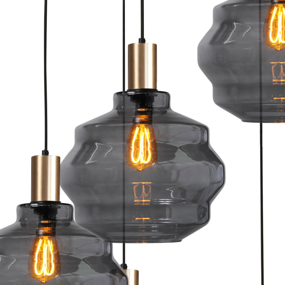 5-flammige Loft-Hängelampe - Gold - Porto mit Kugelrauchgläsern - Ø 30cm Masterlight 8718121271026