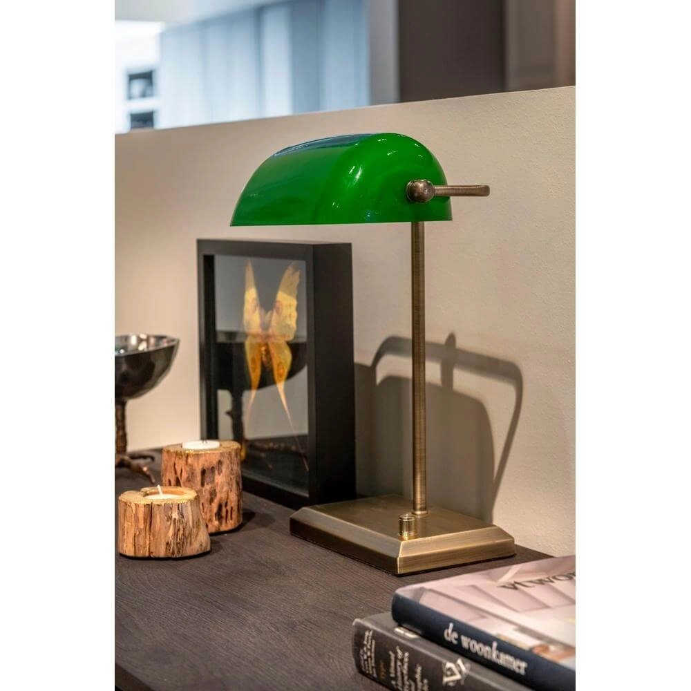 Klassische Bankerlampe Oxford Bronze mit Grün Artdelight 8720701100145