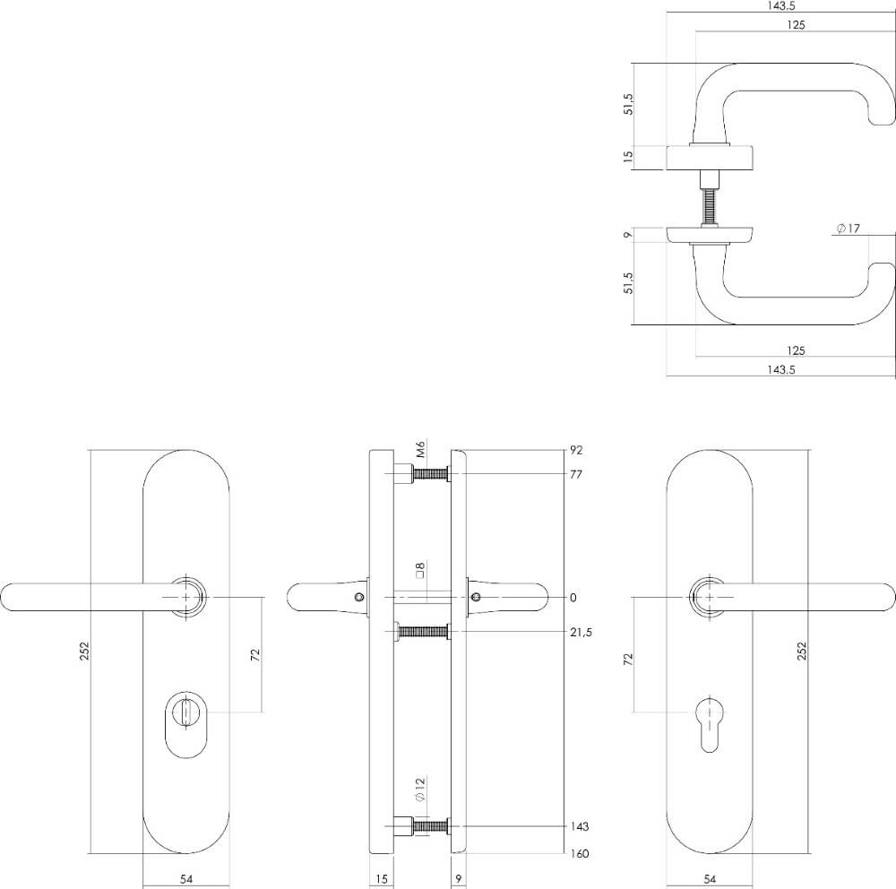Hintertür-Hardware Aurano Kernzugsicherung 72mm oval Messing unlackiert Intersteel 8714186505861