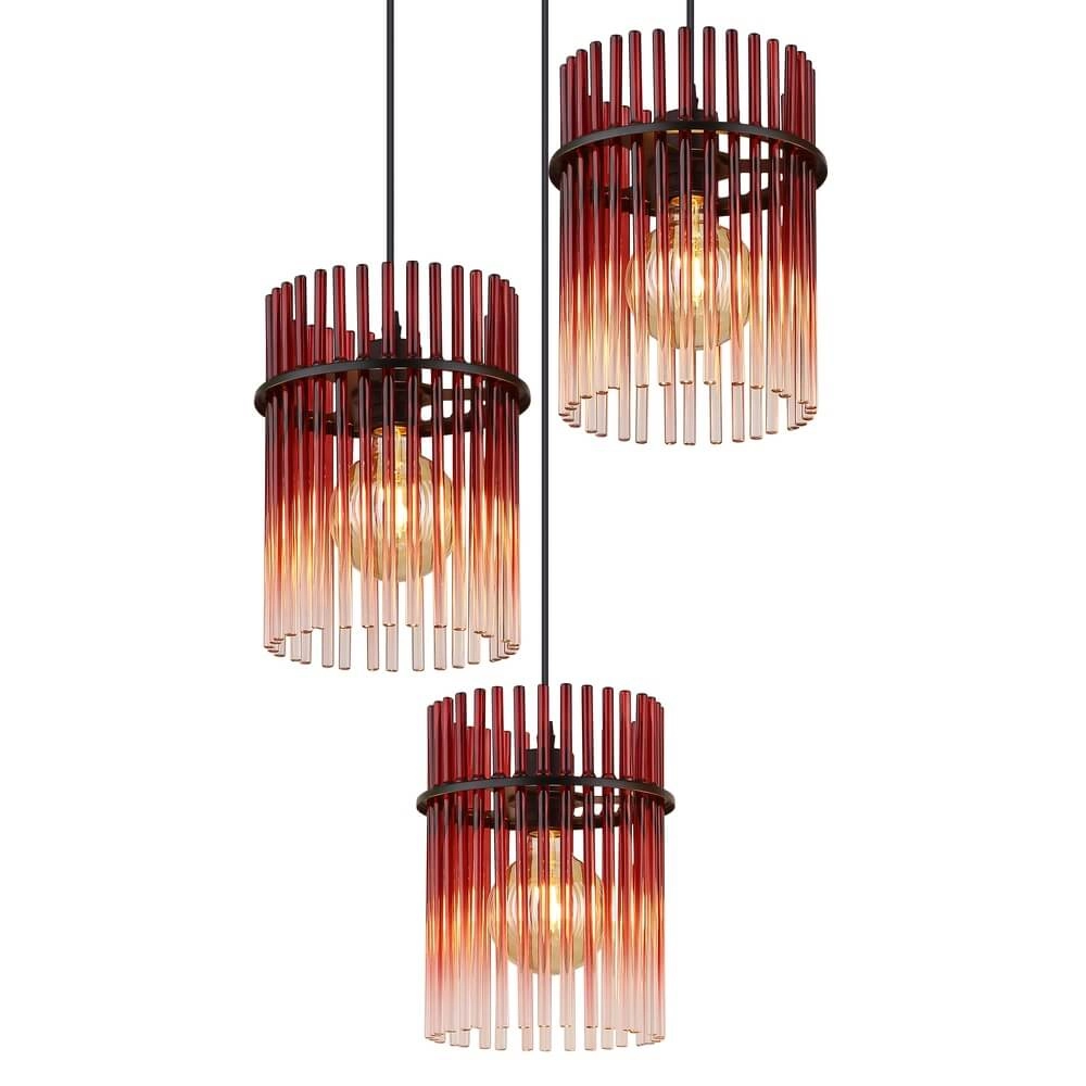Schwarze Pendelleuchte Gorley mit rotem Glas Ø 47cm Globo 9007371468966
