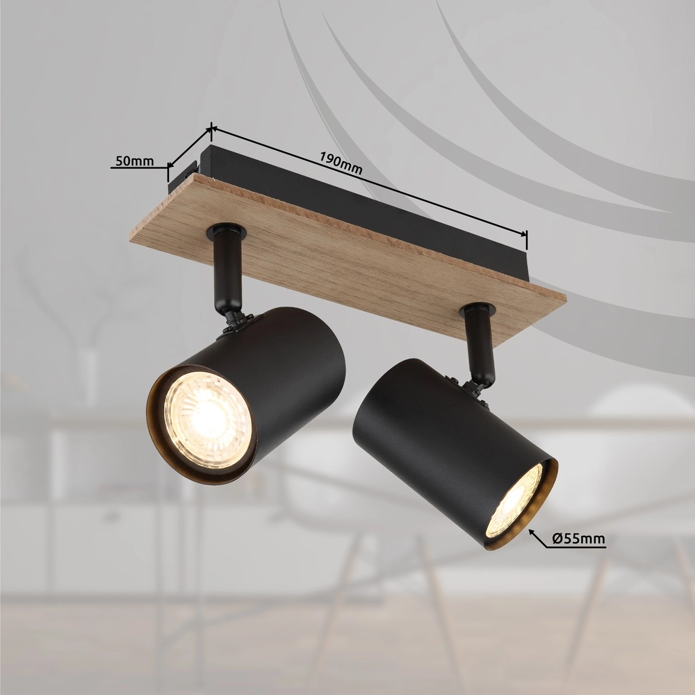 Deckenlampe Linca 2-helliges Schwarz mit Holz Globo 9007371452941