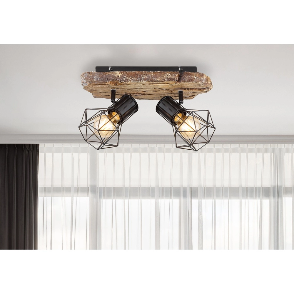 Deckenlampe Priska 2-helliges Schwarz mit Holz Globo 9007371442362