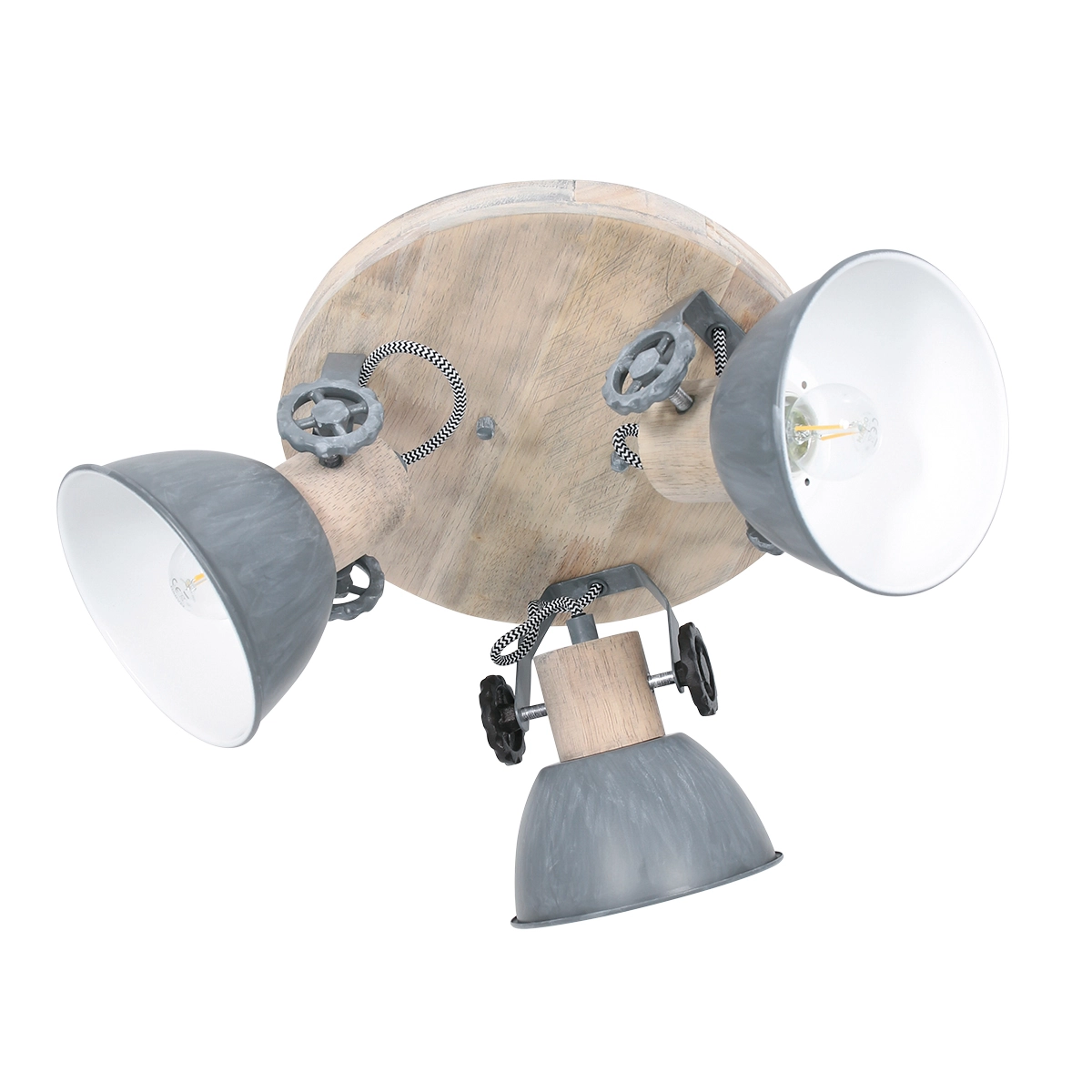 Industrielle Deckenleuchte Gearwood 3-helles Vintage-Grau mit Holz Steinhauer 8712746135404