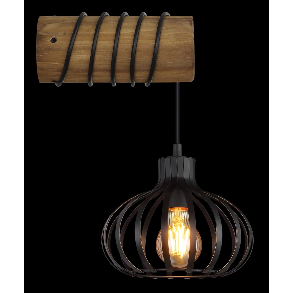 Landwandlampe Caldwell Schwarz mit Holz Globo 9007371592586
