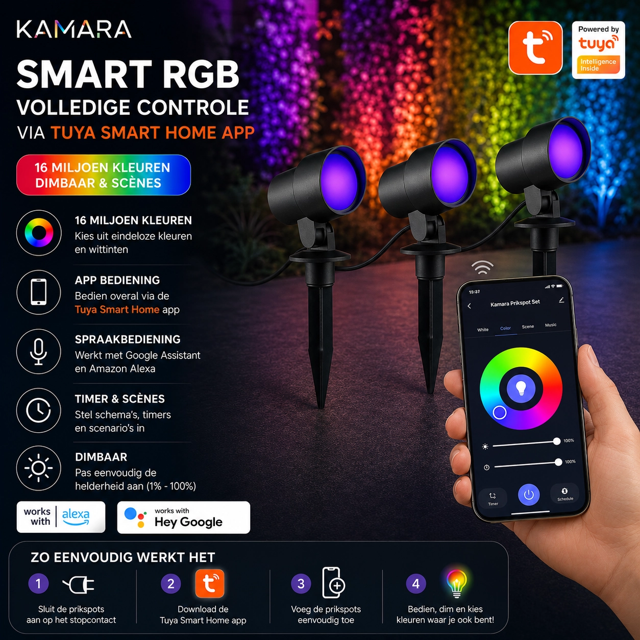 Intelligentes Spike-Scheinwerferset Kamara RGB – 3 Stück – mit 3 Meter Kabel und Stecker Brilliant 4004353453717