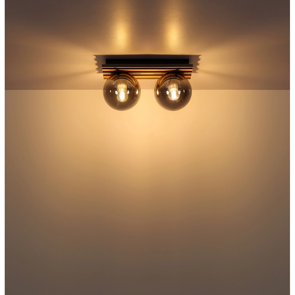 Deckenlampe Parsons 2-helliges Schwarz mit Holz Globo 9007371579099