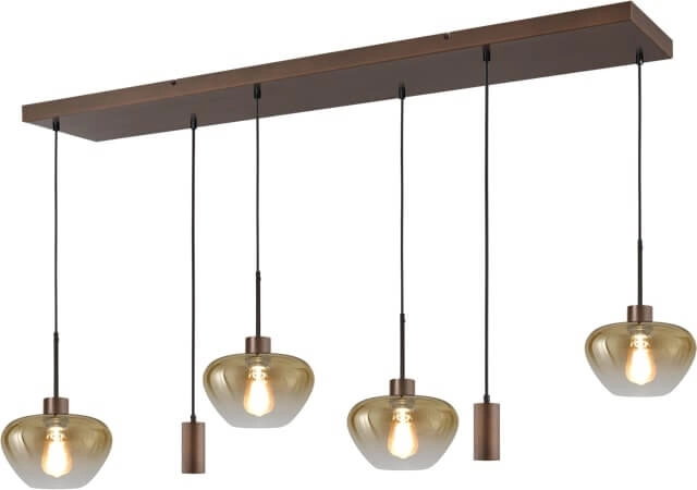 6-flammige Pendelleuchte Genua Braun mit 4x Goldglas und 2x Anhänger